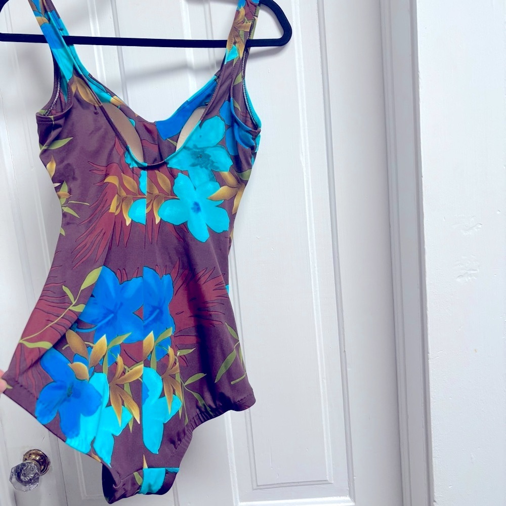 Vintage 70s Rose Marie Reid Swimming Costume One Piece Swimsuit - Blue / Brown - Picture 3 of 8